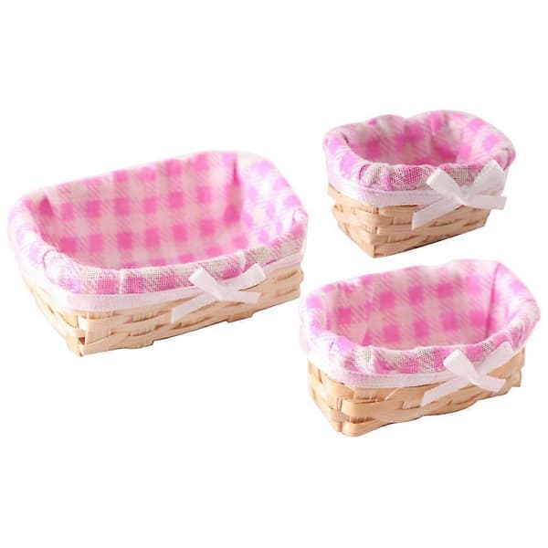 Mini bambukorgar för dekoration 3-delat set Rosa miniatyrförvaring