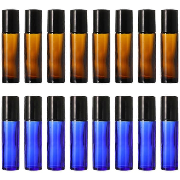 Lajitelma lasisia tuoksupulloja roll-on säilytyskäyttöön 16 kpl 10 ml roll-on-pulloja