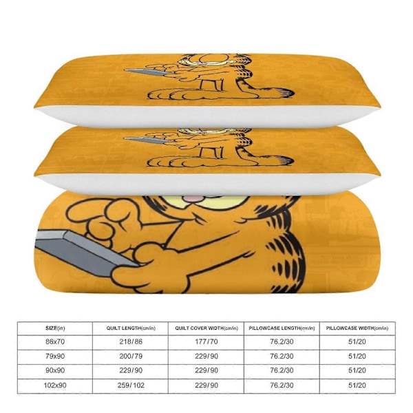 x199 Garfield Peittopussilakana Mikrokuitu Vuodevaatesetti 3D-painettu Kevyt 3-osainen Peittosetti, 1 Peittopussi ja 2 Tyynyliinaa Lapsille Pojille Gi 135x200cm 53x78in