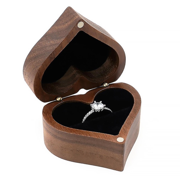 Förlovningsring Box Hjärtform Trä Ring Case Unikt för förslag Bröllop
