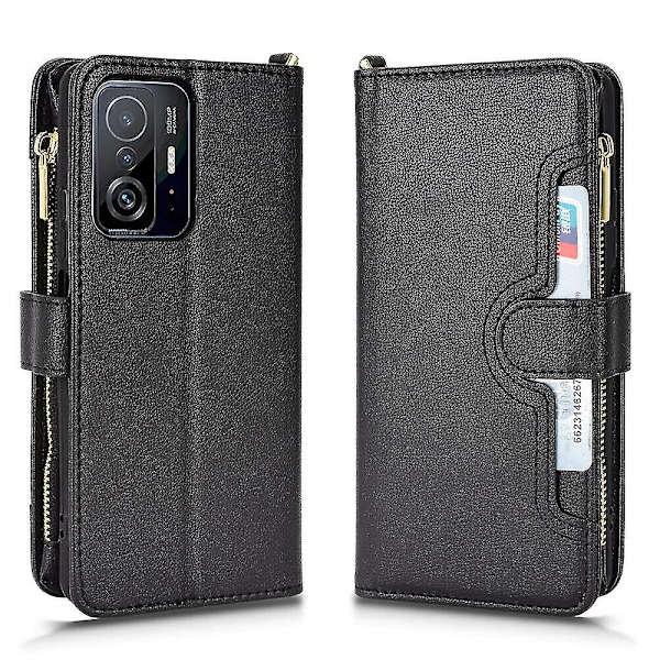 Kompatibel med Xiaomi Mi 11t/11t Pro Fodral Dragkedja Magnetisk Plånbok Korthållare PU Läder Flip Case Black A