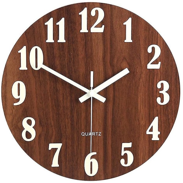 30cm/12inch Luminous Wall Clock Wooden Design Clock With Night Light Silent Non-ticking Modern Round