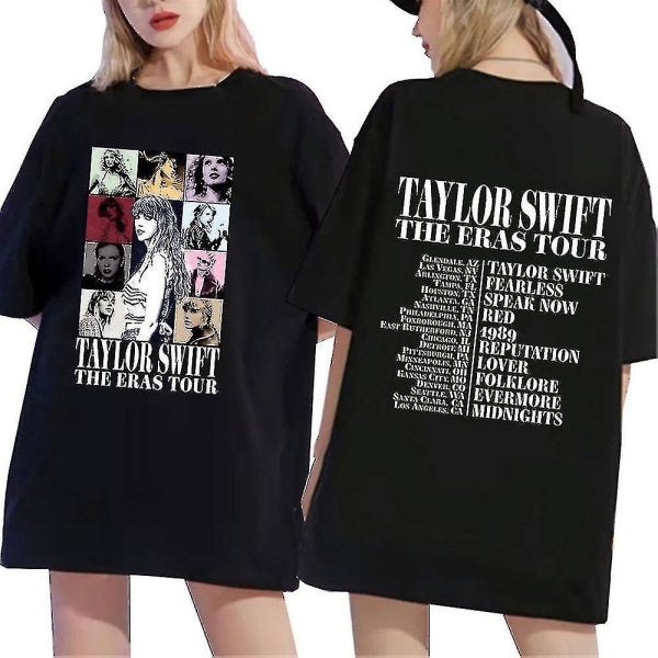 Taylor Swift The Eras Tour Fans Brev Trykt T-skjorte Korte Ermer Trykt Tee Topper tx. XL Black