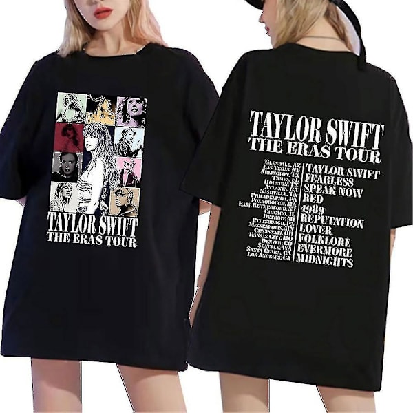 Taylor Swift The Eras Tour Fans Kirje Painettu T-paita Lyhythihainen Painettu Tee Toppi tx. XL Black