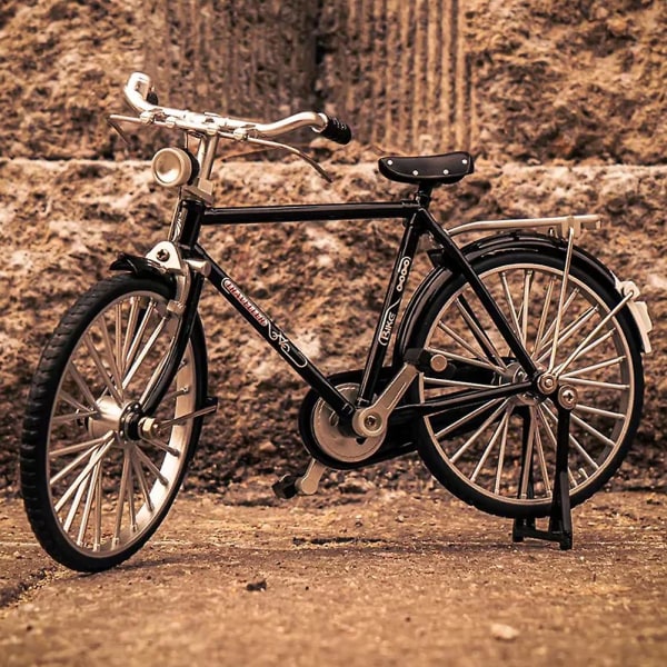Retro cykelmodell prydnad Miniatyrsamling Dekorativ formgjuten leksak Retro klassisk metallkonstcykel Black Diy