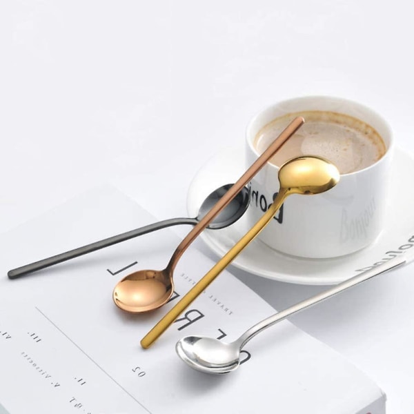 Set med 8 mini espressoskedar 5,3-tums mattsvart frostat handtag i rostfritt stål kaffeskedar