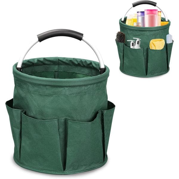 Portable Cleaning Caddy Storage Bag, with 6 Pockets, Foldable Cleaning Storage Basket with Handle, Durable Cleaning Storage Bag (Dark Green)