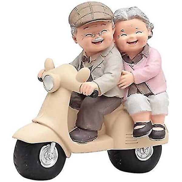 Kærlighed Bedsteforældre Forældre Jubilæum Bryllup Gave Resin Kærlige Ældre Par Figurer Have Ornamenter Dekoration (kører på en motorcykel)