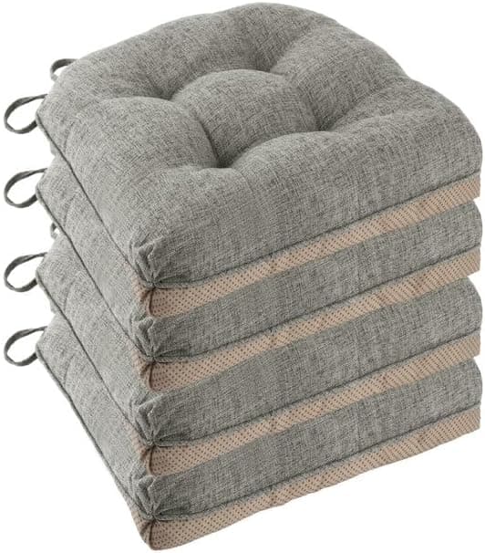 Sklisikre Stolputer for Spisestoler, Sett med 4, 46*43*9cm Sittepute med Stropper light gray