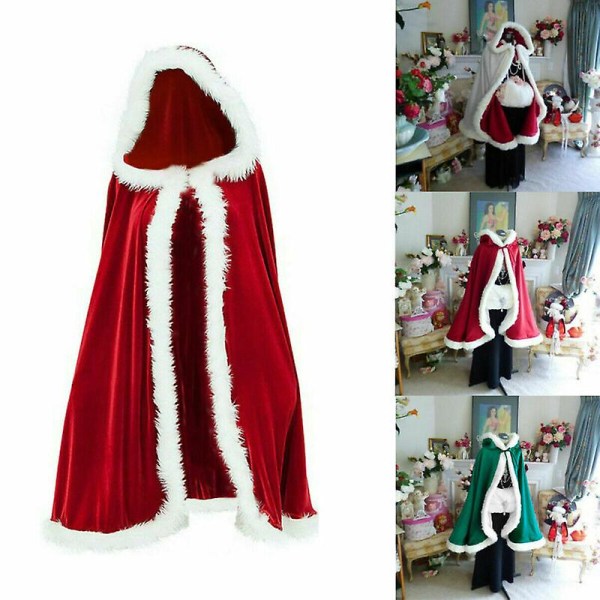 Adult Child Cosplay Christmas Mantle Red Velvet Santa Claus Luxury Cape Cloak White Fluffy Cape Hot Green