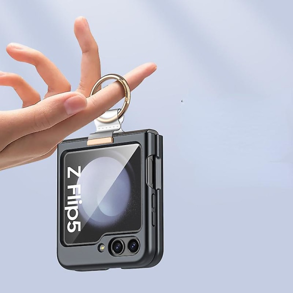 Z Flip 5 etui med skærmbeskytter bagpå, etui kompatibelt Samsung Galaxy Z Flip 5 med ringholder Ultratynd Black