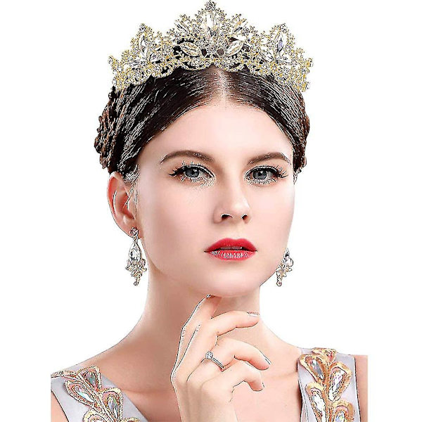 Kvinders Guld Tiara Bryllupstiara og Krone, Rhinestone Dronning Tiara Krone Guld