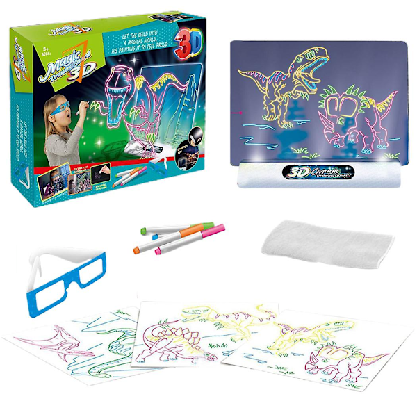 3D-ritplatta Luminous Doodle Pad Fluorescerande Färgskrivning Pedagogisk Leksak Barnpresent Dinosaur Type