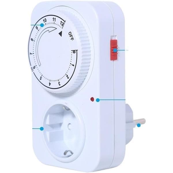 Timer Switch Mechanical Timer Socket 12-Hour Timing Power Off Time Control Switch Power Outlet 16A 3680W Lamp Pump Time Relay
