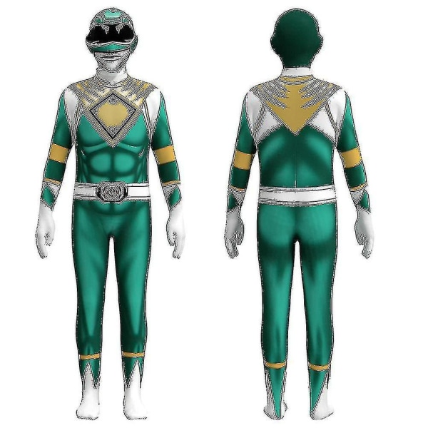 Power Ranger -asu, aikuisten miesten vartalopuku, aikuisten Halloween -asu Green 180cm