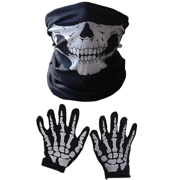 Halloween-maske Skræmmende Skull Hagemaske Skeleton Ghost Handsker til forestillinger, fester, udklædning, festivaler (3 styk/sæt)