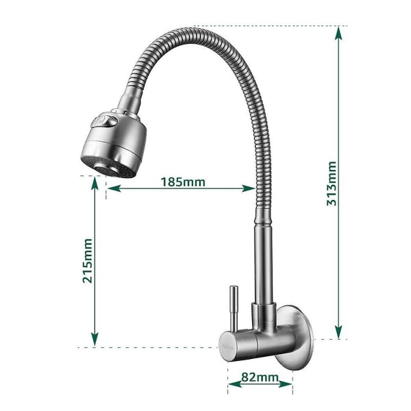 304 rustfrit stål vandhane 360 ​​drejelig fleksibel hals håndvask vandhane vægmontering