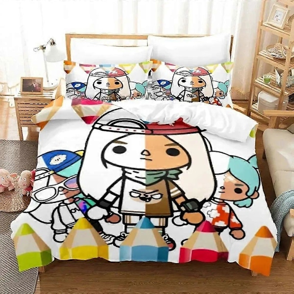 v1824 Sängkläder Anime Spel Toca Bocas Sängset King Twin Dubbel Barn Sängkläder Set Mikrofiber eller Polyester Påslakanset Hemtextilier 3-Delars Be 200x200cm 78x78in