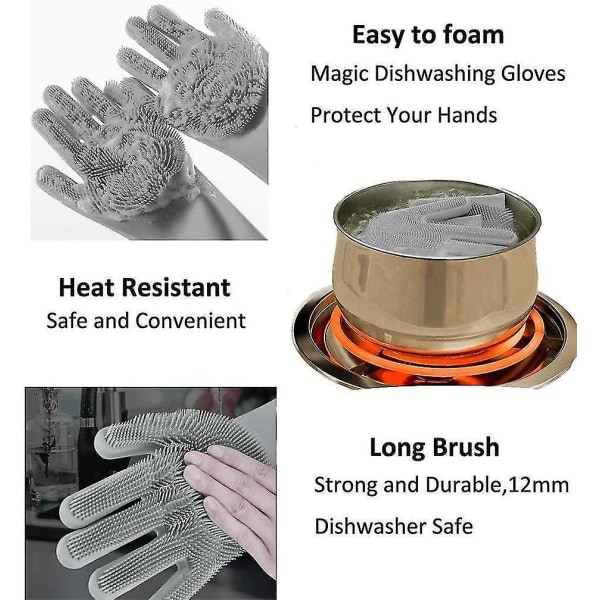 Silikone opvaskehandsker, køkken rengøring og skrubbe handsker opvaskehandsker