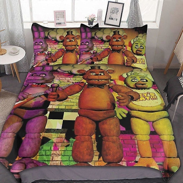 81v Five Nights at Freddy's 3-osainen vuodevaatesetti Lämmin ja mukava pehmeä pussilakanasetti, jossa 1 pussilakana ja 2 tyynyliinaa pojille ja tytöille 135x200cm 53x78in