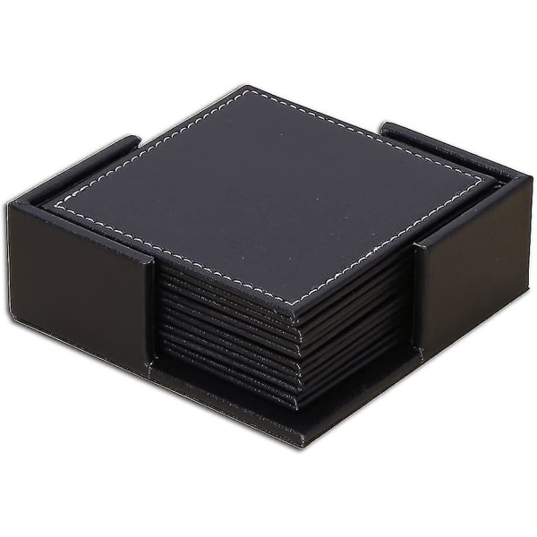 Home & Office Leather Coasters With Holder, Set Of 6 Business Coasters For Tea And Coffee