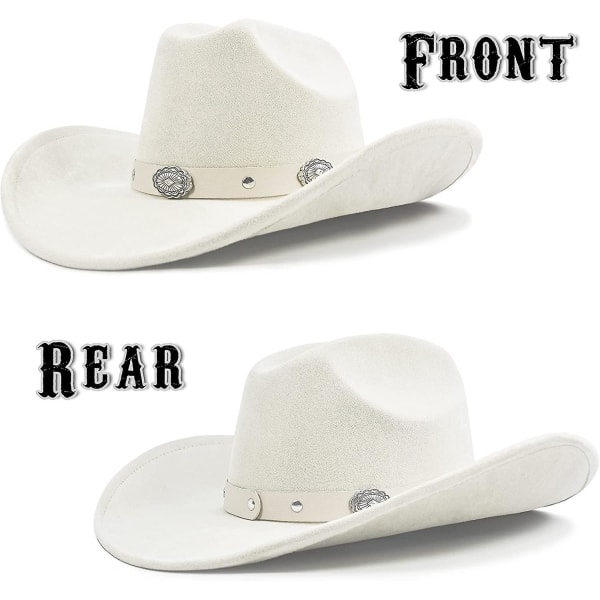Cowboyhatt för kvinnor och män med formbar bred brätte - Filt Cattleman Westernhattar Ivory White S M