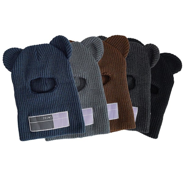 Rabbit Ears Knit Cap Balaclava Mouse Ski Mask Winter Warm Scarves Artificial Wool Hats Dark Grey