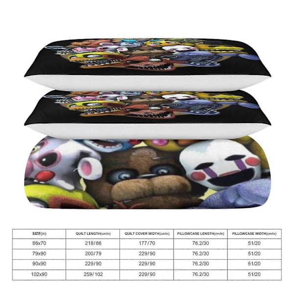 x531 Five Nights at Freddy's Påslakanset Mikrofiber Sängkläder 3D-tryckt Lättviktigt 3-delat Täcke Set, 1 Påslakan och 2 Örngott 200x200cm 78x78in