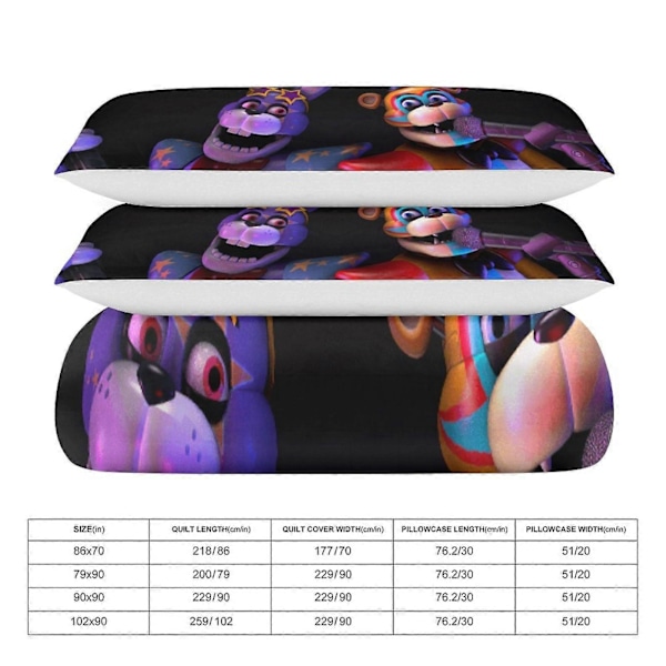 v1414 Five Nightat Freddy Quilt Sæt Tyk Blød 3 Dele Sengesæt Helårs Dynebetræk med 2 Pudebetræk til Voksne Kvinder Piger Teenagere Hjem Værelse 135x200cm 53x78in