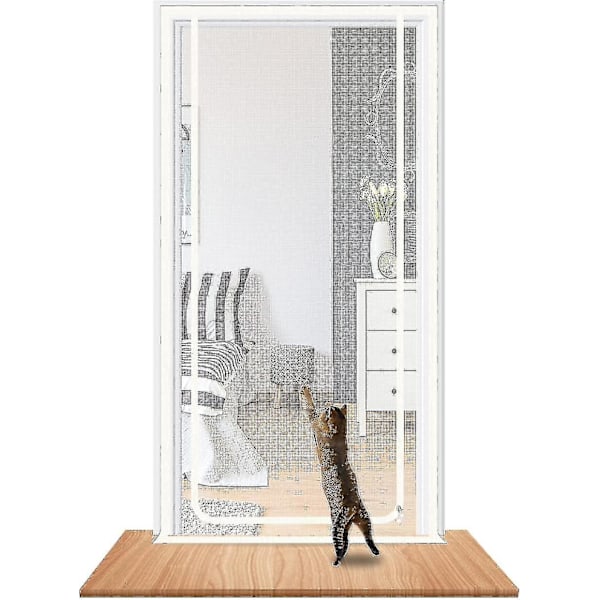Dörr passar dörrstorlek 100 cm x 210 cm, förstärkt husdjurssäker dörrskärm, dubbel dragkedja dörrskärm nät - q36/YY