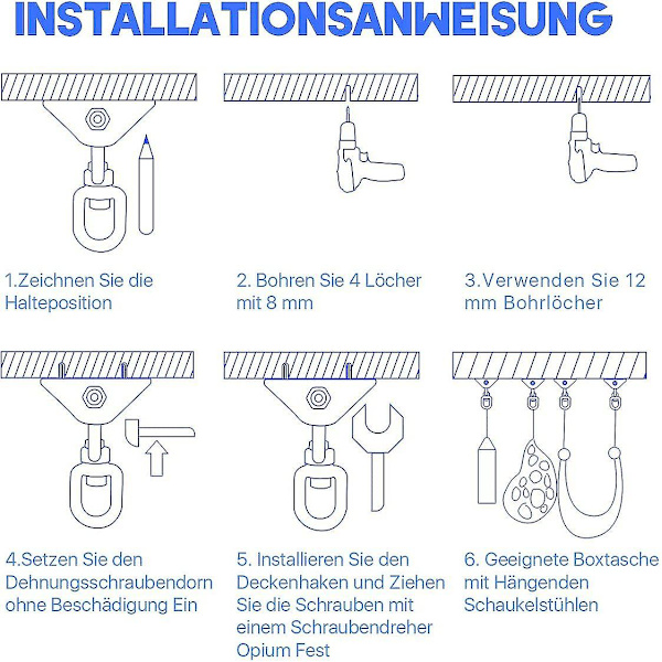 Heavy Duty Lofthæng med Sus304 Rustfrit Stål 360 Rotation 4 Fastgørelsesskruer Til Beton Træsæt Yoga Hængekøje Hængestol Passer Til To Stykker