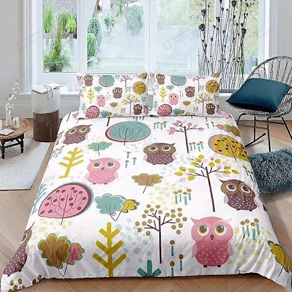v5682 Sängkläder Tecknad Uggla Mönster Påslakanset Barn Sovrumsinredning Sängkläder IU5682 200x200cm 78x78in