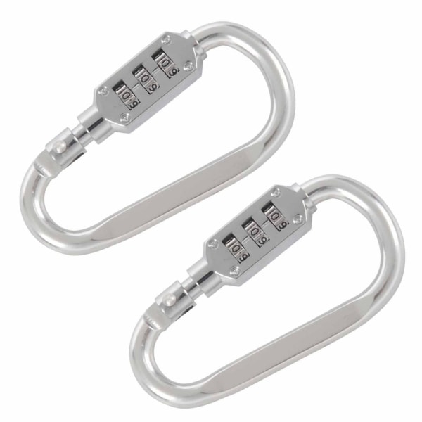 2x With Combination Padlock 3 Digits Numbers Padlock Carabiners Silver