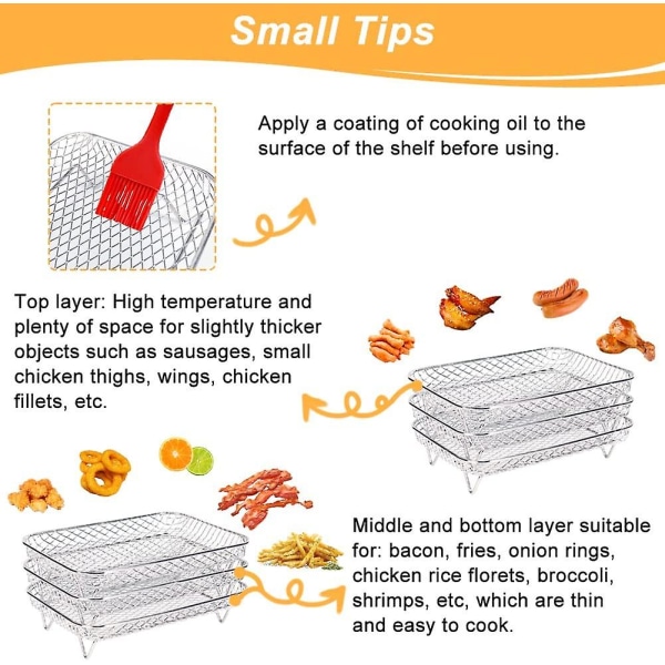 3-etasjes luftfritøsehylle for Ninja Air Fryer, stabelbart dehydratorstativ i rustfritt stål, tilbehør til Ninja Dual Air Fryer