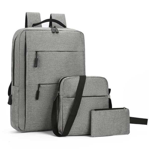 3 stk./sæt Stor Kapacitet Business Rygsæk Med Usb Port, Crossbody Skuldertasker, Tegnebog Pung Til Studerende Udendørs Rejser Light Grey