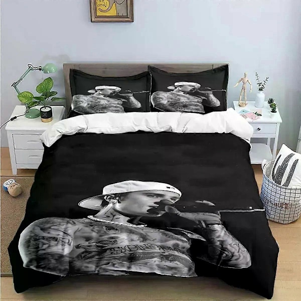 v212 Sängkläder Pop Singer J-Justin Bieber Tryck Sängkläder Set Påslakan Täcke Säng Ungdom Barn Flicka Pojkar Födelsedagspresent 3-delars Sängkläder Set (1 200x200cm 78x78in