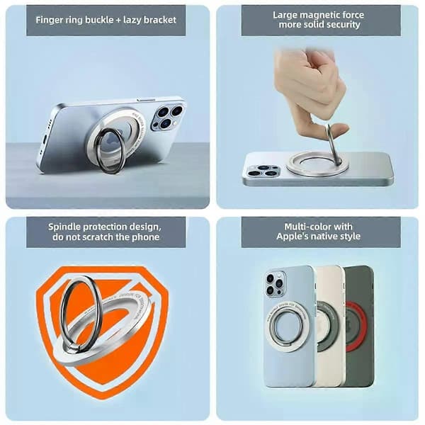 360 roterande metall magnetisk mobiltelefon ringhållare grepp justerbart stativ vikbart fäste för Magsafe telefonstativ för iPhone