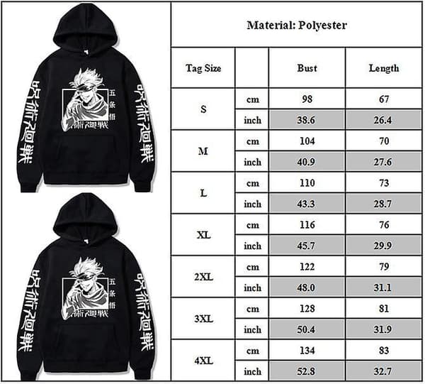 Jujutsu Kaisen trykt hettegenser hettegensere topper unisex løs pullover hettegenser L
