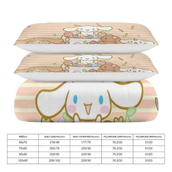 v1332 Cinnamoroll Dynesett Tykkere Myk 3 Deler Sengetøysett Helårs Dynetrekk med 2 Putetrekk for Voksne Kvinner Jenter Tenåringer Hjem Rom Dekor io 200x200cm 78x78in
