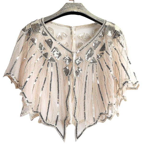 1920'erne Flapper Costume Sjal Wraps Pailletter Glitter Beaded Evening Cape Brudesjal Bolero Flapper Cover Up Gold