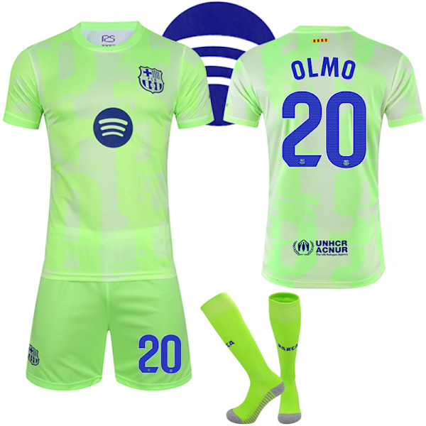 24-25 Barcelona Udebanetrøje Børn Voksen Fodboldtrøje Med Strømper No.20 Olmo No.20 Olmo No.20 Olmo 18