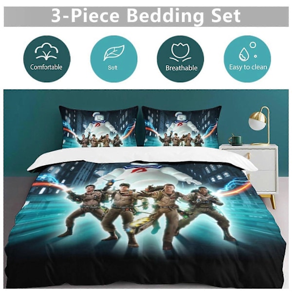 x156 Ghostbusters 3-delt sengesett Varmt og komfortabelt mykt dynetrekk sengesett med 1 dynetrekk og 2 putetrekk for soverom b156 200x200cm 78x78in