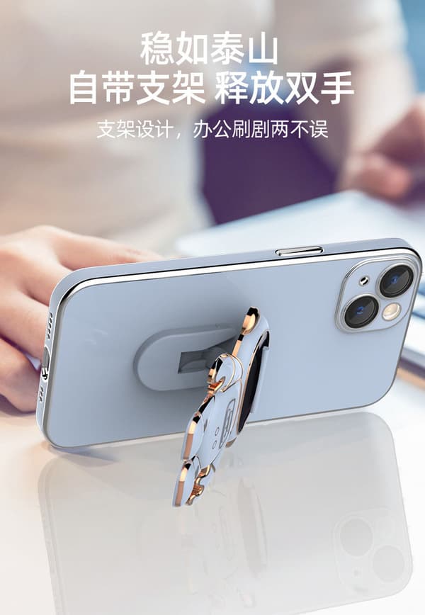 Compatible with iPhone 12 Case Cute 3D Astronaut Stand Design Camera P Far peak blue
