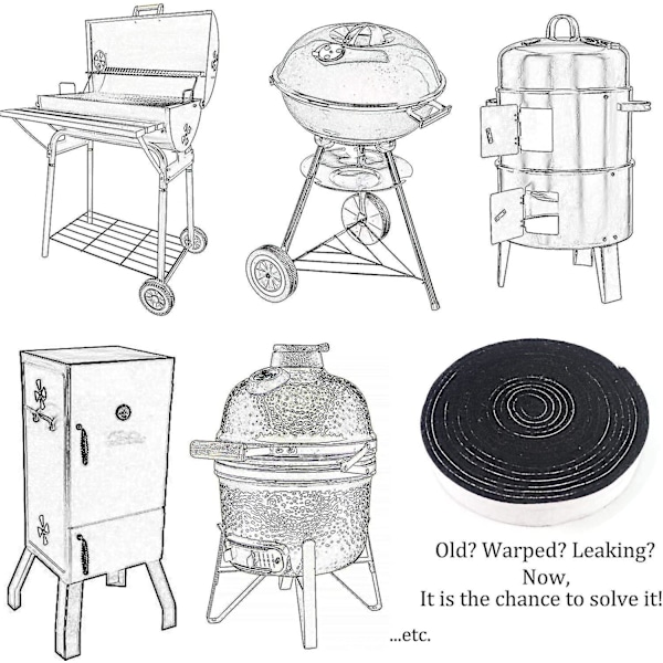 Pakningsring Kompatibel Brisket Ryger/grill Grill Ryger/grill Pakning Udskiftning Kompatibel Kamado Big Green Egg Bbq Tilbehørssæt (15'x7/8'x1/8'