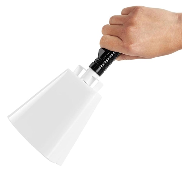 Käsintehty metallihurrakello lehmänkellot ergonomisilla kahvoilla urheilutapahtumiin festivaaleille White Single