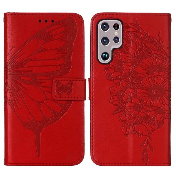 Kompatibel med Samsung Galaxy S23 Ultra 5g Flip Case Cover Premium Læder Embossing Magnetisk Red