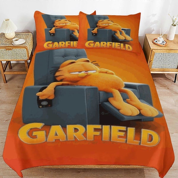x69 Garfield -peittopussilakana Mikrokuituinen vuodevaatesetti 3D-painettu kevyt 3-osainen peittosetti, 1 peittopussi ja 2 tyynyliinaa lapsille pojille 200x200cm 78x78in