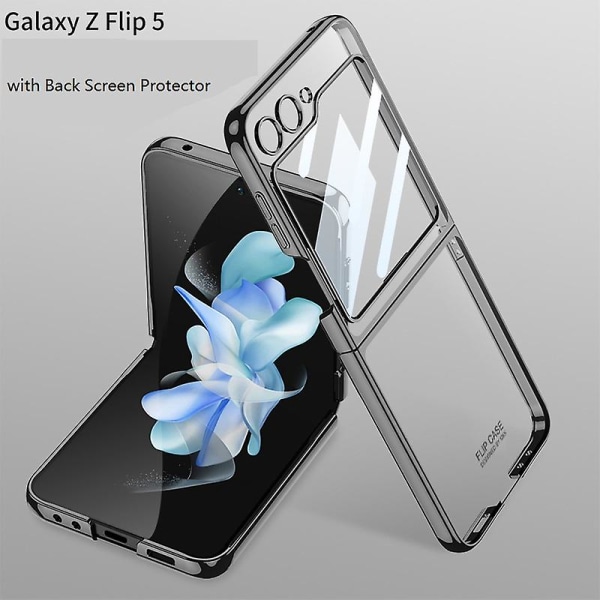 Plating Clear Case til Samsung Galaxy Z Flip 5, Slim Hard Pc Stødsikkert Cover Med Bagsiden Skærmbeskytter Black For Galaxy Z Flip 5