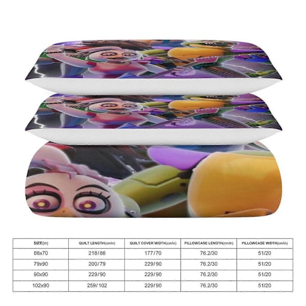 x285 Five Nights at Freddy's Påslakan Mikrofiber Sängkläder Set 3D-tryckt Lättviktigt 3-delat Täcke Set, 1 Påslakan Och 2 Örngott 240x260cm 94x102in