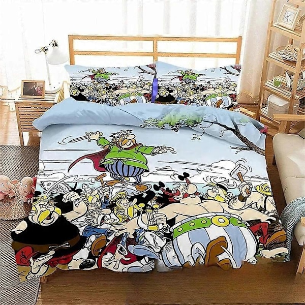 a794 Sengesett Asterix og Obelix Dobbel Dynetrekk Sett Dynevar Sengetøy Putetrekk Gutter Jenter Voksne Soverom 3-Delt Sengesett (1 Dynetrekk + 135x200cm 53x78in